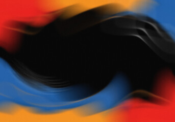 Abstract Composition with Wavy Shapes, Circles, Red, Blue, Orange with Black space