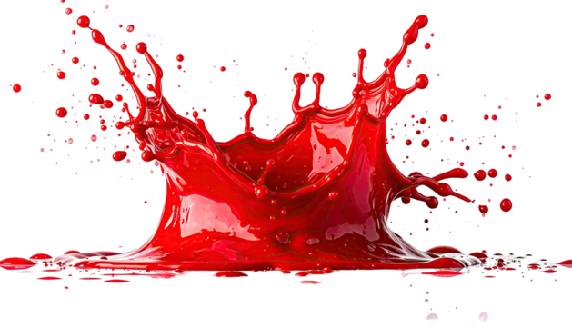 Splashing red liquid crown, droplets suspended
