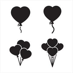 Heart balloons vector icons for valentines day design set and bundle silhouette art vector design
