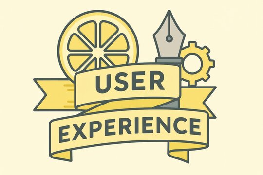 User experience design elements featuring a lemon motif and a fountain pen symbolizing creativity and innovation in digital environments showcasing modern usability principles
