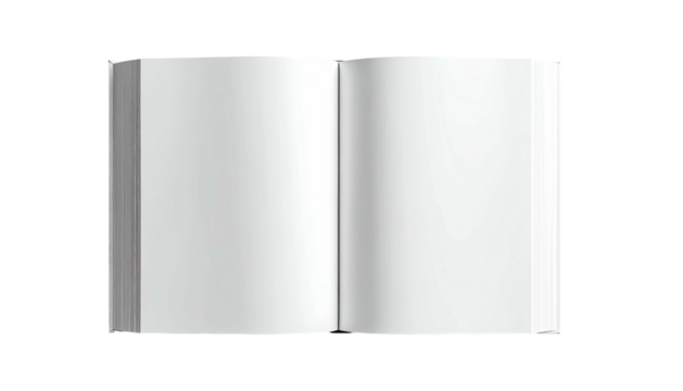 Open, blank book with white pages. Simple, clean aesthetic