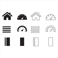 Collection of dashboard icons, including home, menu, and speed set and bundle silhouette art vector design