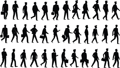 Walking Businessman Silhouettes Vector Set Male Figure Collection Corporate Activity