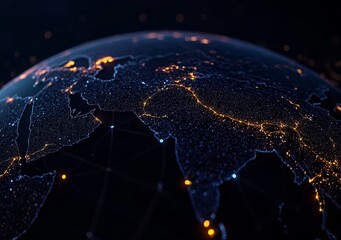 Dynamic global network connecting continents with futuristic energy glow, showcasing powerful connectivity and vibrant international business solutions