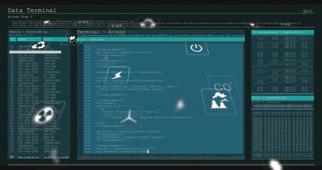 Rendering code editor showing JavaScript on screen with case list, key table, dump, floating icons