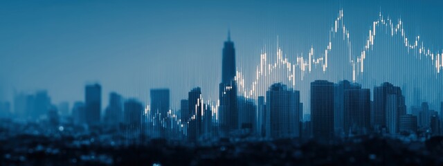 Business City skyline with financial chart overlay representing economic growth and market trends
