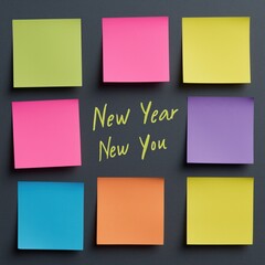 Fototapeta premium Colorful sticky notes arranged in a grid, featuring the phrase 