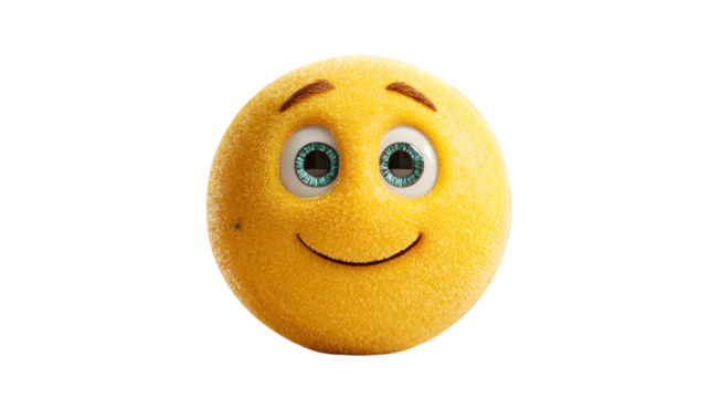 Cheerful yellow emoji with a warm smile radiating positive vibes instantly isolated on transparent background