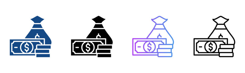 Money Icon Multiple Style Vector Illustration
