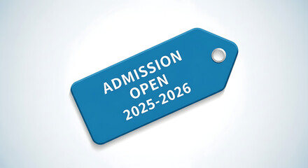 Blue Admission Open 2025 2026 Tag Design on White Background
