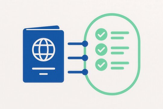 Passport documentation checklist with iconography representing travel essentials and preparation highlighting importance for personal identity verification and global mobility access