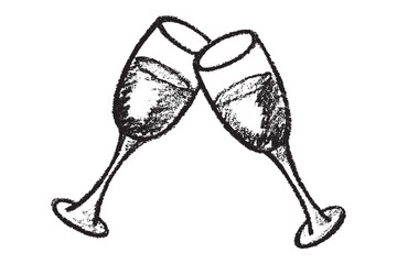 Hand drawn champagne glasses clinking together Alcohol drink clipart in doodle style Single element for print, web, design, decor Happy New Year 2026