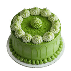  cake decorated whipped cream,aerial view on white isolated