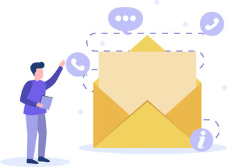 Person sending email message communication concept with speech bubbles