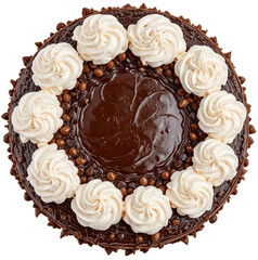  cake decorated whipped cream,aerial view on white isolated