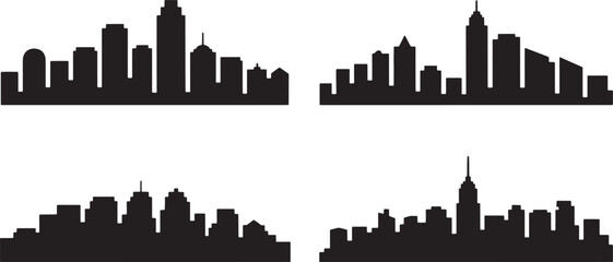 Obraz premium Four black silhouette city skylines on white background cityscape urban