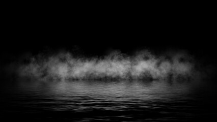 Abstract smoke steam moves on black background texture . The concept of aromatherapy. Reflection on water. Stock illustration.