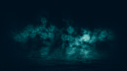 Mystical abstract smoke steam moves on black background texture . The concept of aromatherapy. Reflection on water. Stock illustration.