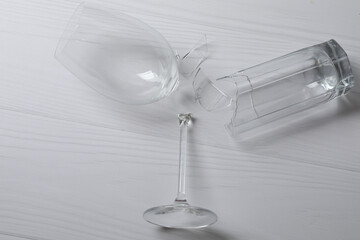 Fragments of broken glass on a white background
