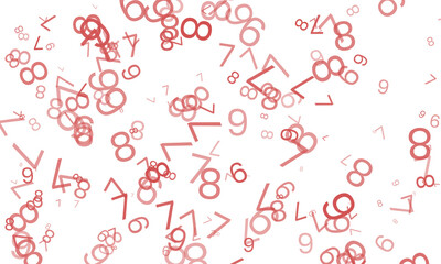 Scattered red numbers floating in the air, isolated on transparent background