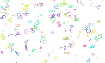 A vibrant and dynamic collection of numbers, isolated on a pure transparent background, suggesting concepts of mathematics, counting, data, and calculation in a lively presentation