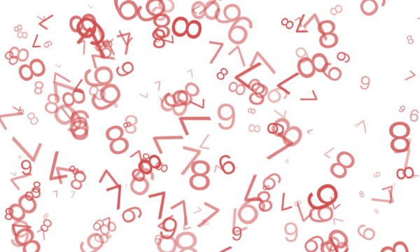 Scattered red numbers floating in the air, isolated on transparent background