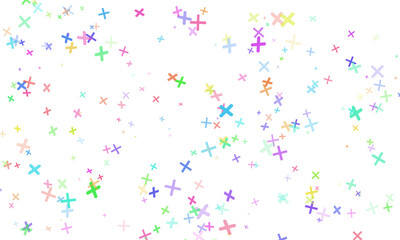 A festive and cheerful scattering of colorful x marks and crosses in various pastel hues, floating on a transparent background, ideal for celebration or marking