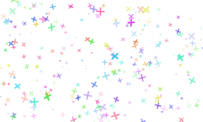 A festive and cheerful scattering of colorful x marks and crosses in various pastel hues, floating on a transparent background, ideal for celebration or marking