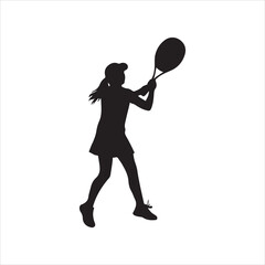 Silhouette of a female tennis player hitting a ball set and bundle silhouette art vector design