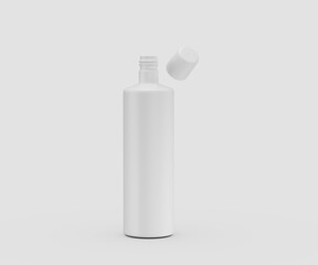 Blank white shampoo bottle with floating cap, perfect for branding and product design. 3d illustration