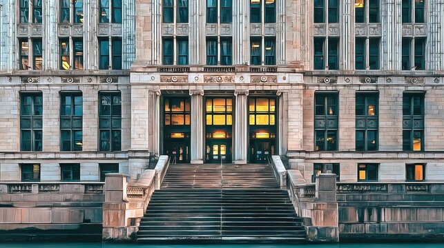 Administrative building in Chicago School style architecture in an urban environment cityscape