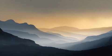Obraz premium Serene dawn over misty mountain peaks nature photography panoramic landscape tranquil environment