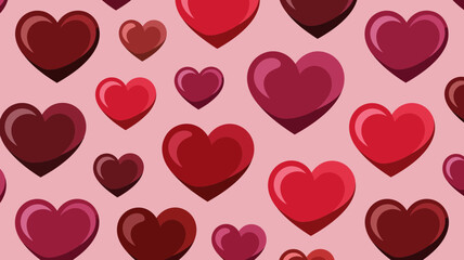 Seamless pattern of red and pink hearts on a light pink background