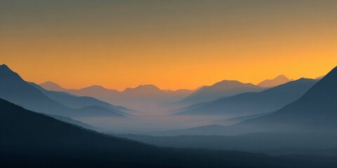 Misty dawn over layered peaks mountain range landscape photography serene environment wide-angle view nature's beauty