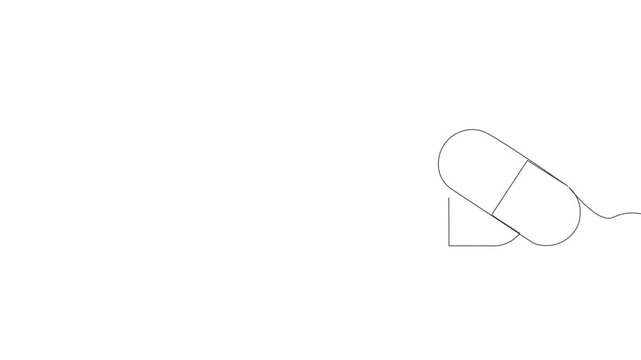 Continuous Single Line Animation of Two Medicine Pills, Minimalist Monoline Capsule Illustration on White Background, Medical Drug and Pharmaceutical Treatment Vector Design