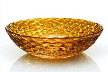 Fototapeta premium Textured amber glass bowl with reflective surface showcasing a beautiful patterned design.