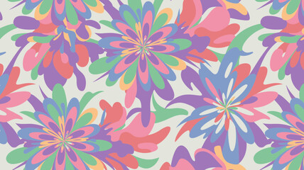 Psychedelic floral pattern with vibrant pastel colors