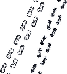 Cartoonish different footprints of boots, shoes or other footwear.