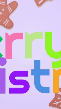Animation of ginger bread over merry christmas text