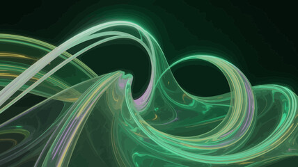 Abstract green swirls and waves on a dark background