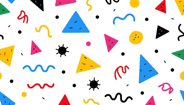 Colorful Geometric Abstract Pattern with Shapes on White Background