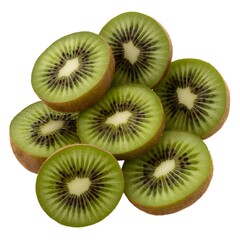 Fototapeta premium Pile of Seven Sliced Kiwi Fruits on White Background