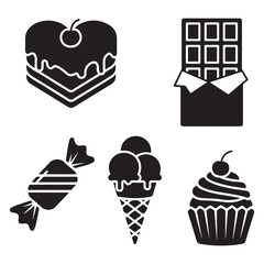 Delicious sweets, including cake, chocolate, and ice cream set and bundle silhouette art vector design