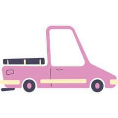 Pink Cartoon Pickup Truck Vehicle with Transparent Background Isolated Graphic Element