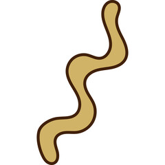 A simple beige wavy line with a dark brown outline on a transparent background evoking a retro or groovy aesthetic