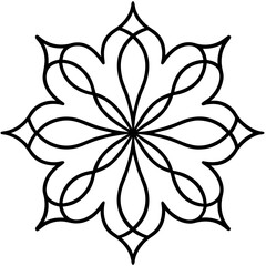 Intricate black line art mandala design with eight petals and intersecting curves © Hossain