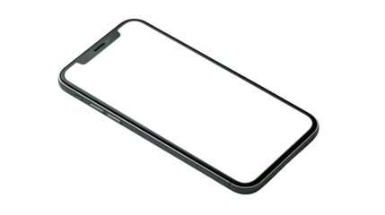 Modern smartphone with a blank screen, isolated on transparent background
