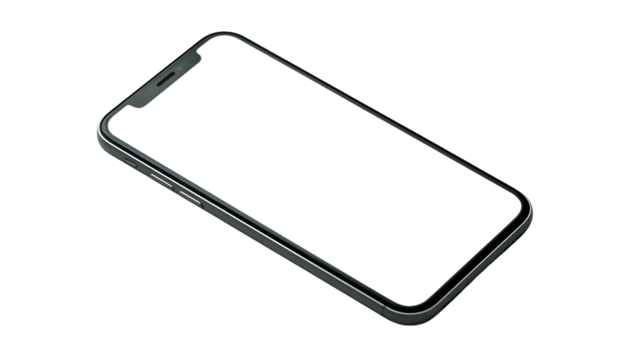 Modern smartphone with a blank screen, isolated on transparent background