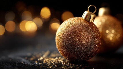 Sparkling Golden Christmas Ornament with Bokeh Background for Festive Winter Celebrations and Holiday Decoration Ideas