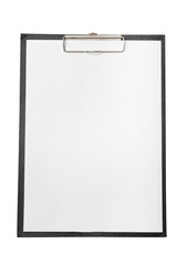 Black clipboard with a sheet of paper isolated on a transparent background